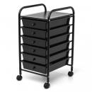 デスクワゴン キャスター付き キャビネット サイドワゴン 樹脂トレー 6段 ブラック
