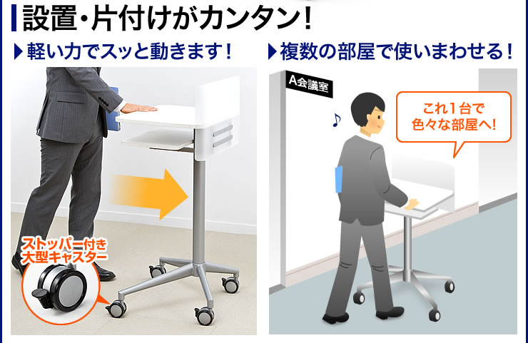 設置・片付けがカンタン 軽い力でスッと動きます