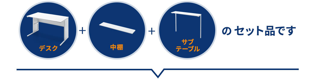 デスク+中棚+サブテーブルのセット品です
