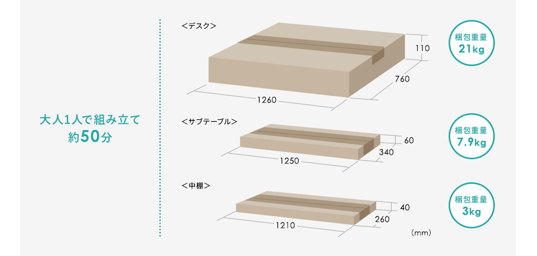 大人1人で組み立て約50分