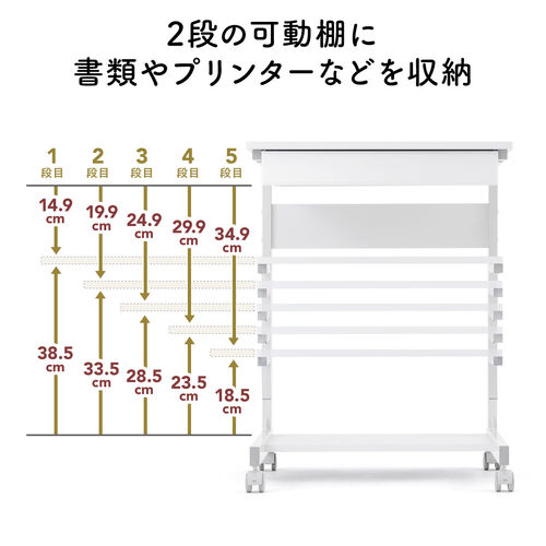 パソコンラック 幅55cm 奥行48cm 収納棚 ゴムキャスター付き ライト