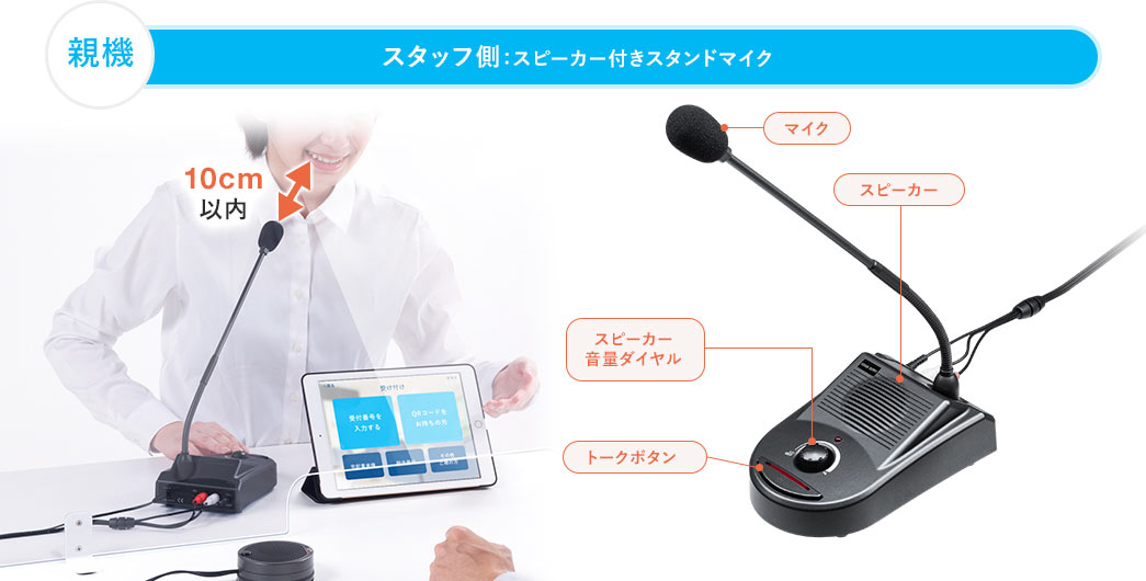 親機 スタッフ側:スピーカー付きスタンドマイク