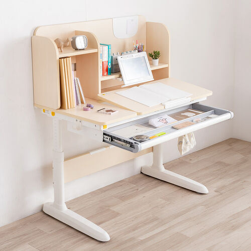 学習机 手動昇降式 チルト天板 シェルフ付き