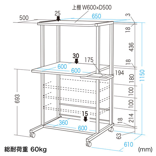 パソコンラック(W650×D610×H1150mm) / RAC-EC37N【デスクダイレクト】