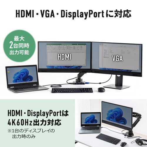 モニターアーム ドッキングステーション一体型 4K HDMI対応 10