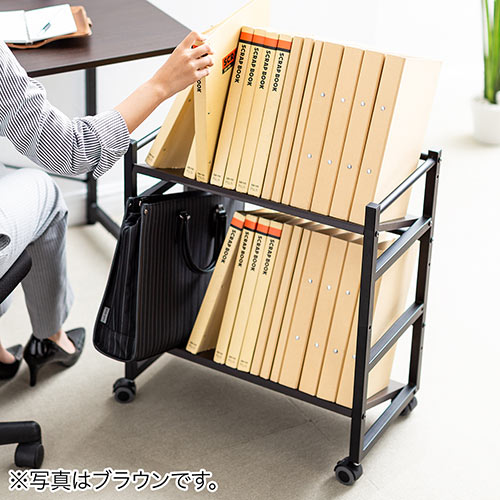 ファイルワゴン(2段・キャスター付・木製・デスク下カート・高さ60.5cm
