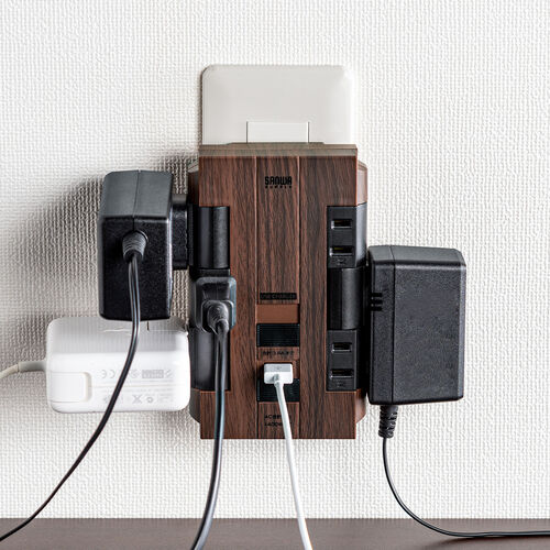回転式 2ポートUSB給電機能付 6個口OAタップ プリンストン、回転式コンセントを採用したUSBポート付きOA