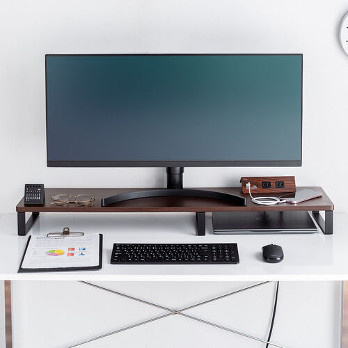 モニター台 机上台 幅100cm モニター下収納 木製 ダークブラウン