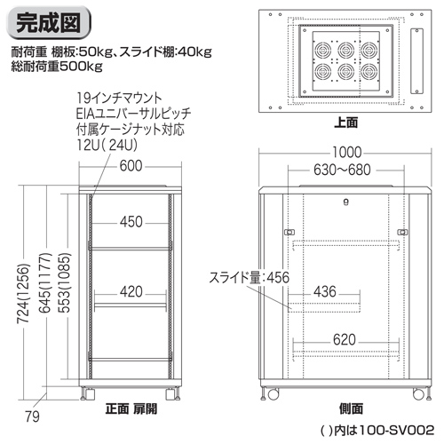 19インチラック・サーバーラック(メッシュパネル)(12U) / 100-SV001
