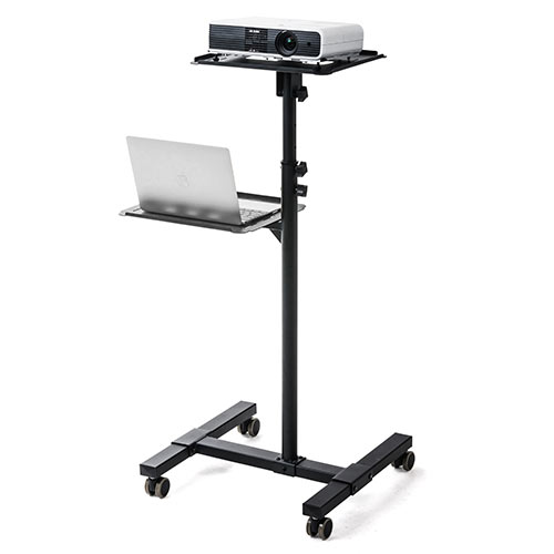 【アウトレット】プロジェクタースタンド(天板1枚/棚板1枚・キャスター搭載・スチール製・角度・高さ調整対応)