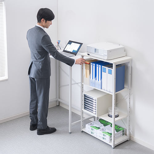 シンプルワークデスク用シェルフ 4段 幅60cm 奥行き35cm ホワイト