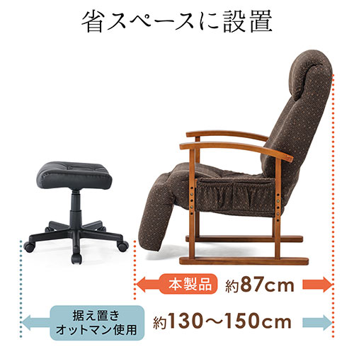 リクライニング高座椅子(安楽椅子・ハイバック仕様・オットマン内蔵 