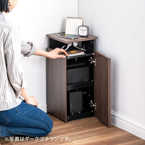 ダブルディスプレイ対応収納書棚付コーナーデスク ダークブラウン 平和