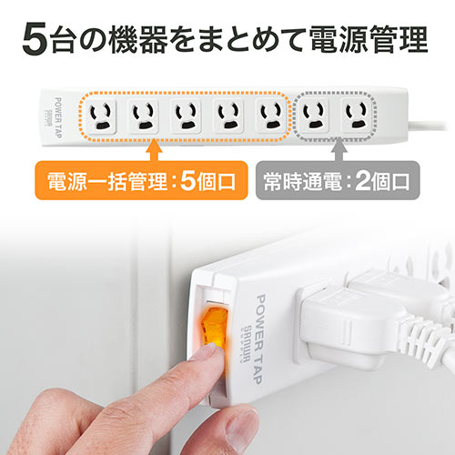 電源タップ(一括集中スイッチ付き・マグネット固定・雷サージ対応・3P