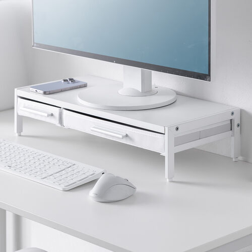 モニター台 机上台 幅54cm 引き出し 木製 ホワイト / 100-MR166W