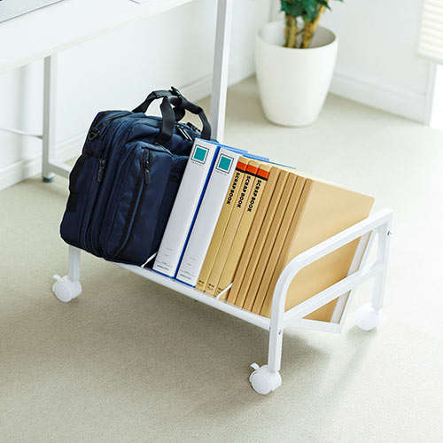 ファイルワゴン 1段 A4対応 斜め棚 キャスター付き ホワイト / 100