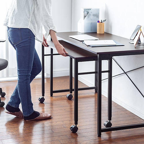 キャスター付きサブデスク(パソコンデスク・作業台・拡張デスク・幅