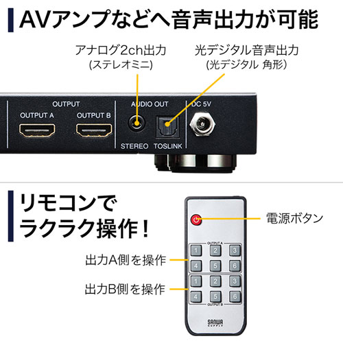 HDMI切替器(6入力2出力・マトリックス切替機能付き) / SW-UHD62N