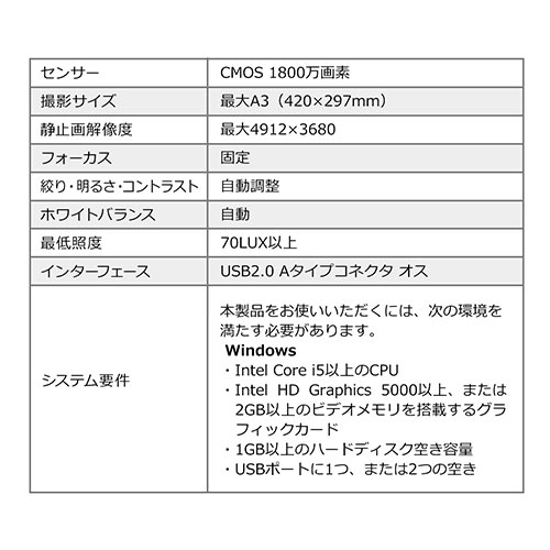 スタンドスキャナー USB書画カメラ A3対応 OCR対応 手元シャッター