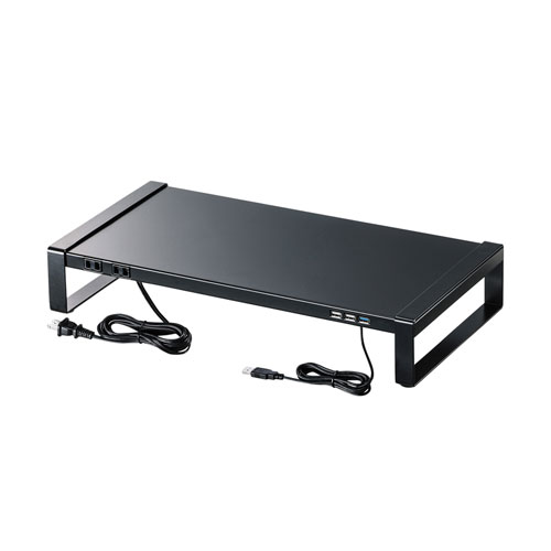 【アウトレット】電源タップ+USBハブ付き モニタースタンド 幅50cm ブラック