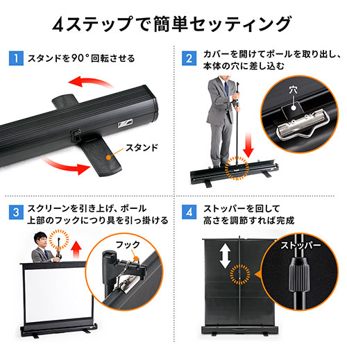 プロジェクタースクリーン(60インチ・自立式床置き型・携帯型ロール