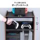 ゲーム機収納ラック ガラス扉 UVカット 可動棚×3枚 キャスター付き サイドワゴン 幅46.2×奥行き37×高さ90cm PS5/4 Switch 2 レトロゲーム機 ブラック