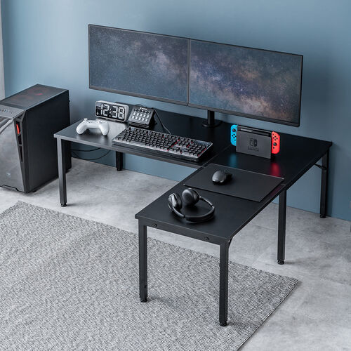L字型ローデスク 高さ可変5段階 幅120cm ブラック / 100-DESKL019BK