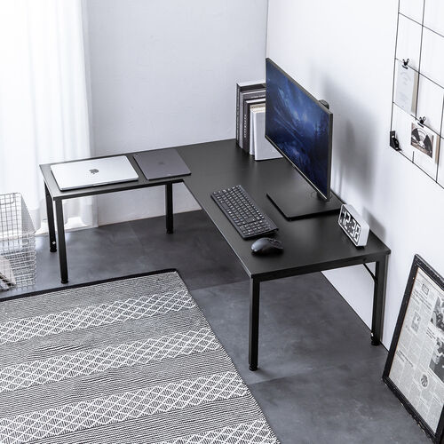 ★定価21,000円程度、コーナーPCデスク L字ローデスク 木製 座デスク コーナーデスク 高さ可変5段階 ブラック