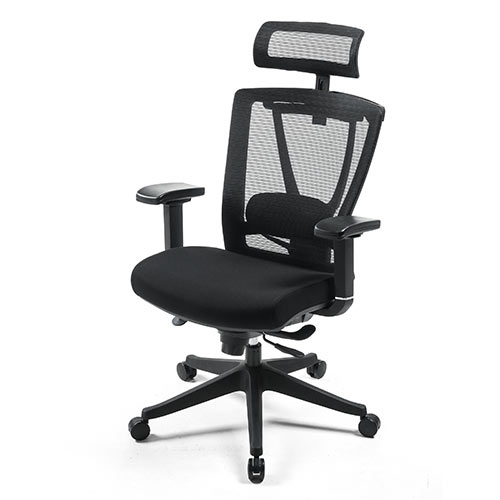 【アウトレット】ハイバックメッシュチェア(2点可動ロッキング・ヘッドレスト・ランバーサポート・肘掛け・座面前後スライド可能・キャスター付き・ブラック)