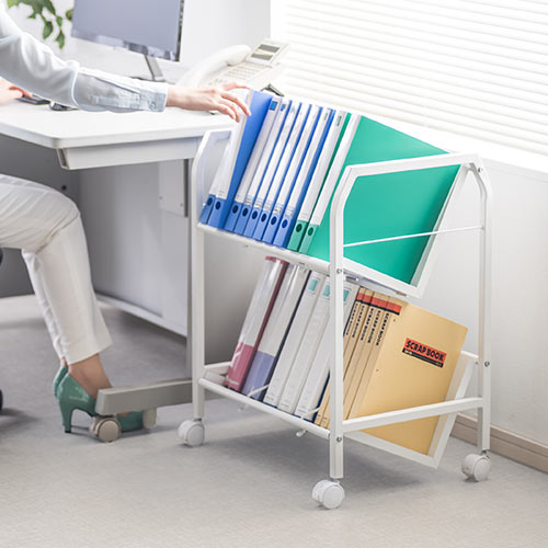 ☆デスク周りもすっきり　キャスター付き ファイルワゴン 2段 ファイルワゴン 2段 キャスター付 木製 デスク下カート 高さ60.5cm