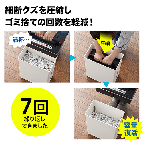 ゴミ圧縮機能付電動シュレッダー(家庭用・クロスカット・10枚細