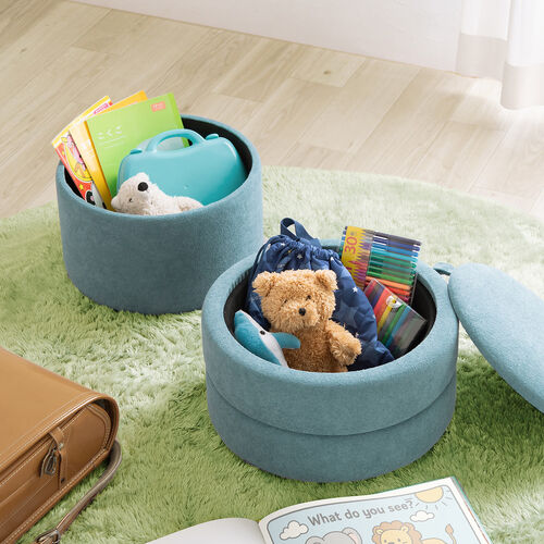 収納スツール オットマン 収納付き 2段収納 丸型 コンパクト玄関