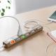 【アウトレット】木目柄 電源タップ 4個口 2m スマートフォン充電用USB端子 雷ガードつき ライトブラウン