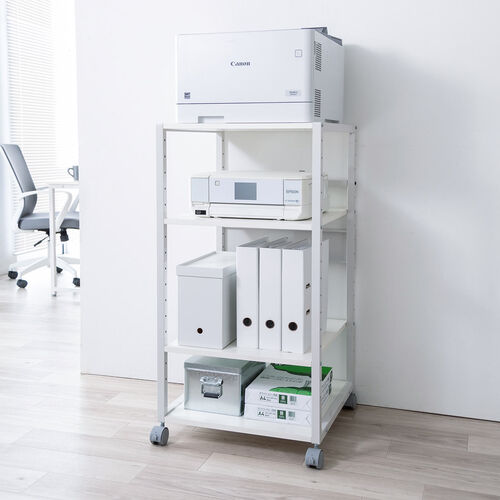プリンターラック 4段 収納棚 幅47cm 奥行52cm 高さ100cm キャスター