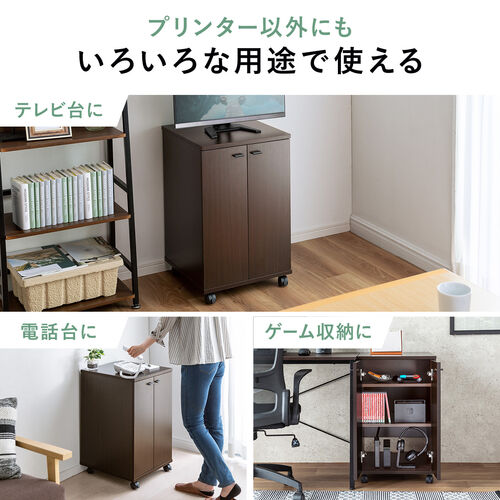 プリンタスタンド 木製 キャスター 扉付 ケーブル配線 ルーター プリンタスタンド 木製 キャスター 扉付 ケーブル配線 ルーター