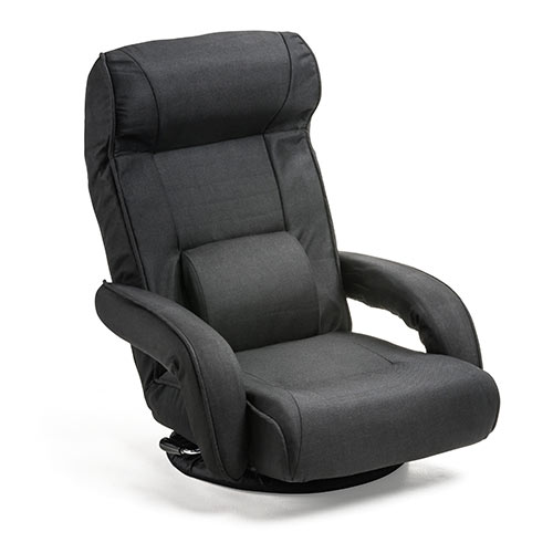 リクライニング回転座椅子(肘掛け付き・ポケットコイル・レバー式リクライニング・ブラック)