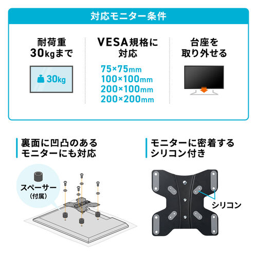 モニターアーム 壁面固定 ディスプレイアーム 壁掛け金具 耐荷重30kg