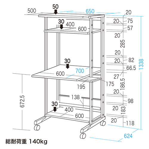 業務用パソコンラック(W650×D700×H1338mm・スチール製) / RAC-EC2SN2【デスクダイレクト】