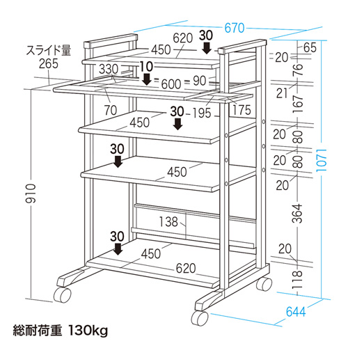 2、ラックand机一体型 業務用パソコンラック(W670×D644×H1071mm・スチール製) / RAC-EC7SN2