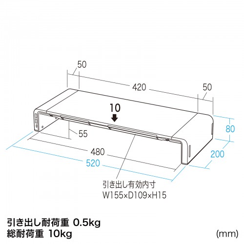 USB Type-C接続ハブ付き机上ラック(ホワイト) / MR-LC210CHW【デスク