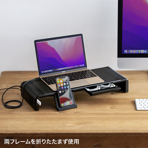 USB Type-C接続ハブ付き机上ラック(ブラック) / MR-LC210CHBK【デスク 