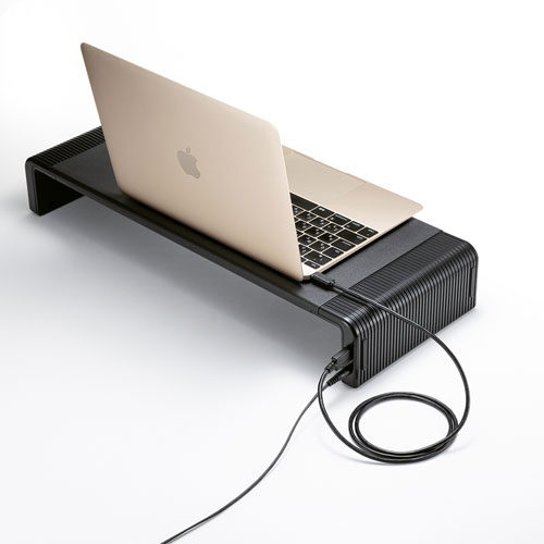 USB Type-C接続ハブ付き机上ラック(ブラック) / MR-LC210CHBK【デスク 