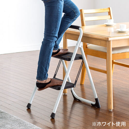 新品　踏み台　滑り止め加工付き 脚立 踏み台 折りたたみ 滑り止め付き 持ち手付き 手すり付き 2段 黒