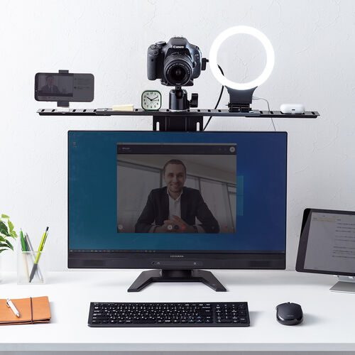 モニター上 台 棚 VESA固定 小物置き カメラ設置 横幅40から69cm可変