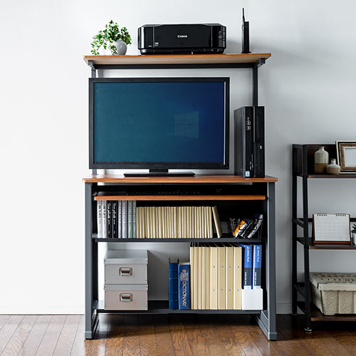 パソコンデスク(W900mm・キーボードスライダー付・木目) / 100-DESK065