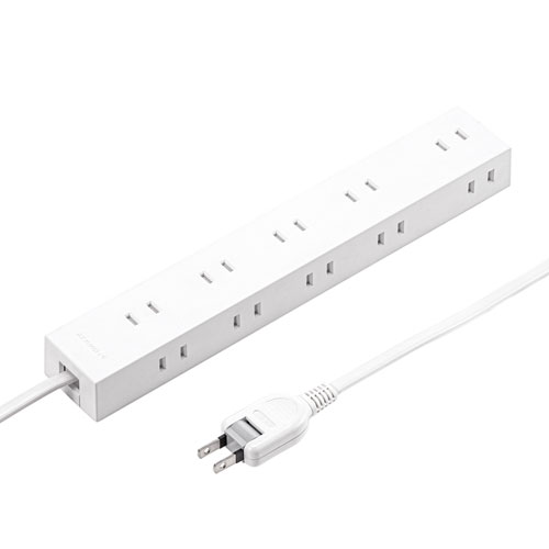 【アウトレット】電源タップ 10個口 5m 固定用マグネット ホコリ防止シャッター付き ホワイト