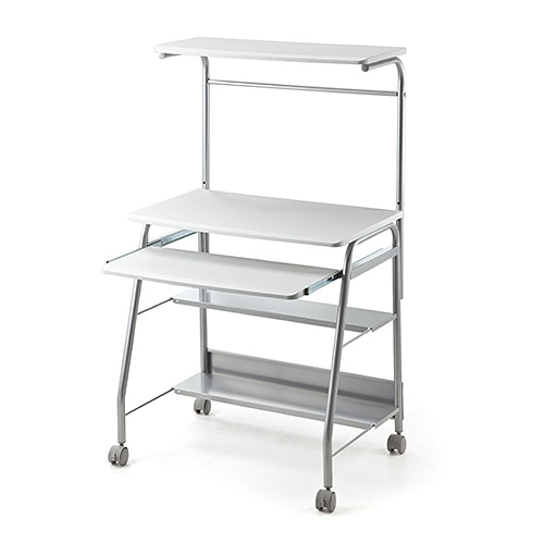 【アウトレット】パソコンラック 幅75cm プリンター台 キャスター付き ホワイト