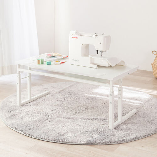 ローデスク 高さ調整6段階 高さ38cm～58cm 幅90cm 奥行45cm 電源タップ受けつき ホワイト