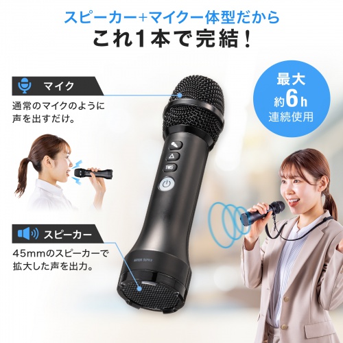 ハンドマイク型 拡声器 15W出力 Bluetooth対応 充電式 ストラップ付き