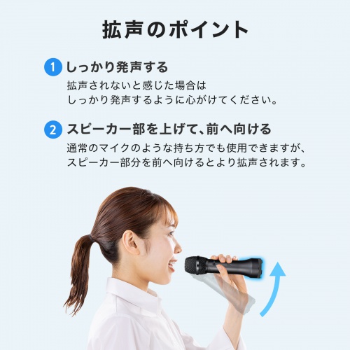 ハンドマイク型 拡声器 15W出力 Bluetooth対応 充電式 ストラップ付き